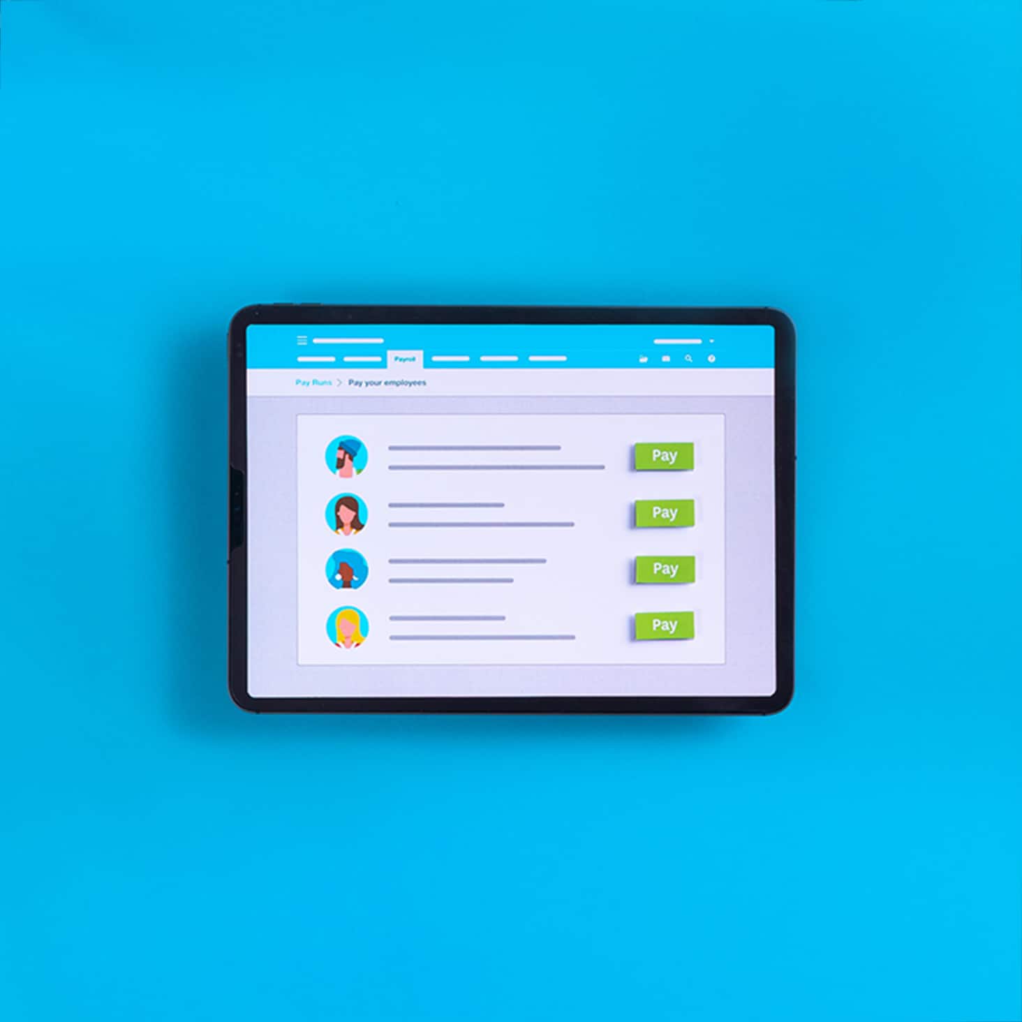 A screen displays a list of employees a small business will be paying this pay run.