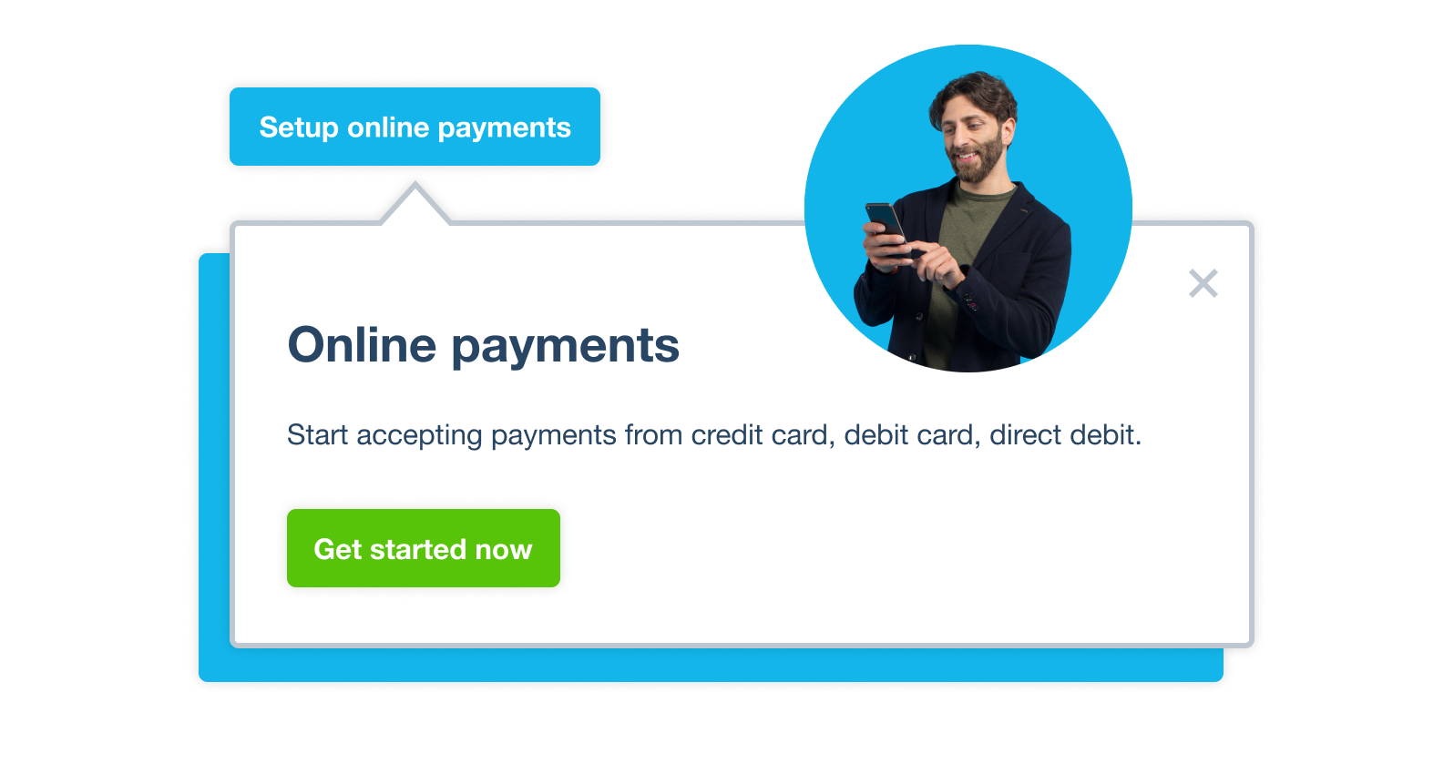 A business owner uses Xero as their payment gateway provider to accept online payments, including credit card processing.